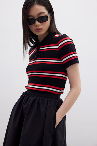 Retro Striped Knit Top Black