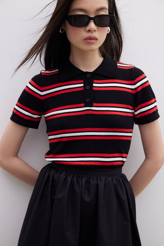 Retro Striped Knit Top Black