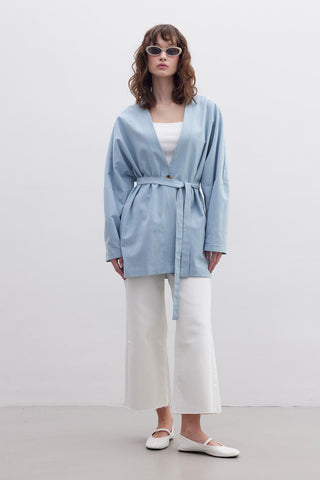 Belted Cotton Jacket Blue