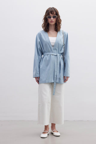 Belted Cotton Jacket Blue