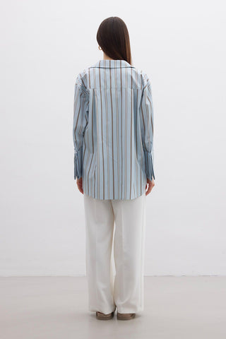 Wide Cuff Blue & Brown Stripes Shirt