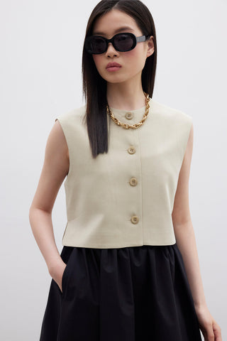 Front Buttoned Short Vest Sand