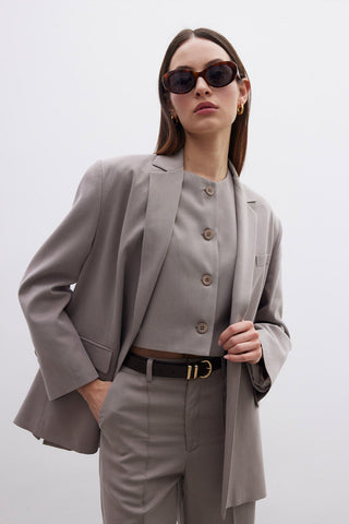 Önden Düğmeli Kısa Yelek Vizon