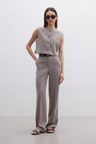 Önden Düğmeli Kısa Yelek Vizon