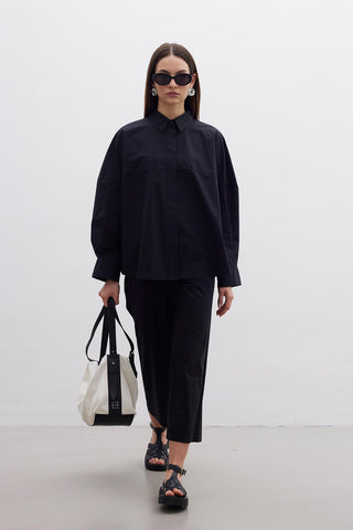 Premium Oversize Crop Gömlek Siyah