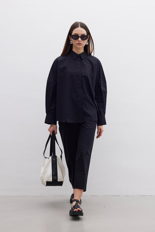 Premium Oversize Crop Gömlek Siyah
