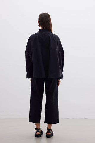 Premium Oversize Crop Gömlek Siyah