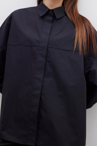Premium Oversize Crop Gömlek Siyah