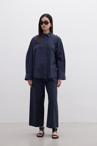 Premium Oversize Crop Shirt Navy Blue