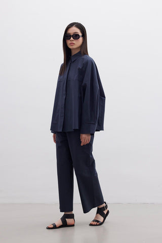 Premium Oversize Crop Shirt Navy Blue