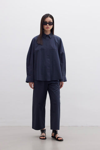 Premium Oversize Crop Shirt Navy Blue