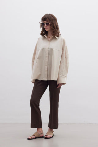 Premium Oversize Crop Shirt Camel