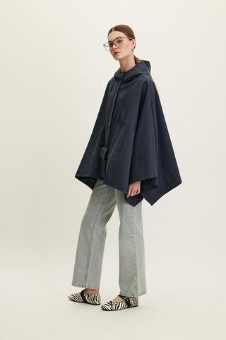 Cape Trench Coat With Bag Detail Navy Blue