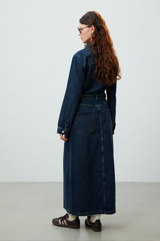 1975 Belted Denim Dress Blue