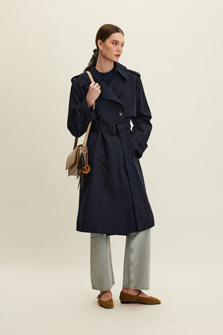 Anika Belted Trench Coat Navy Blue