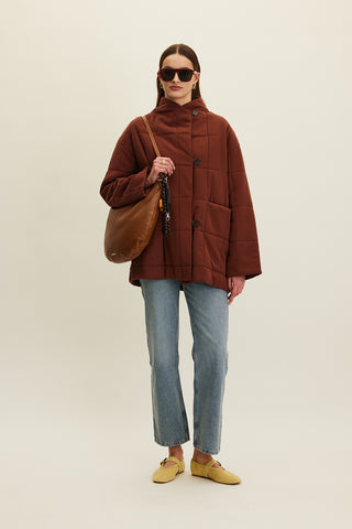 High-Neck Quilted Jacket Copper