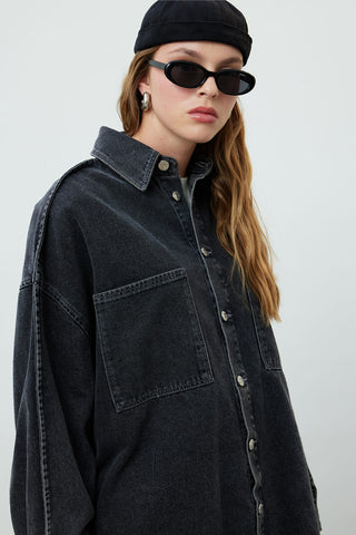 Oversize Denim Shirt Jacket Anthracite