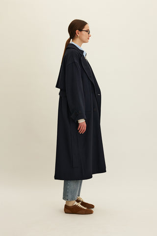 Nicola Double Breasted Trench Coat Navy Blue