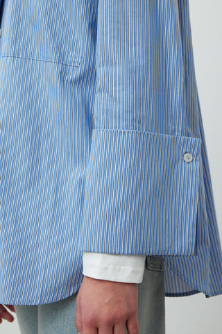 Wide Cuff Striped Shirt Blue