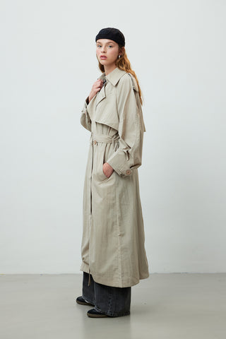 Technical Fabric Oversize Trench Coat Beige