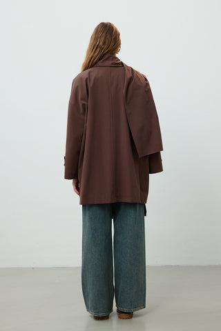 Stockholm Scarf Detailed Oversize Trench Coat Brown