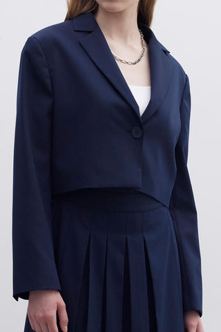 Buttoned Short Jacket Navy Blue