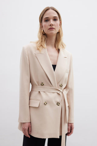 Front Tie Side Blazer Jacket Nude