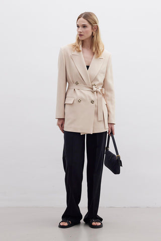 Front Tie Side Blazer Jacket Nude