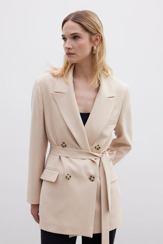 Front Tie Side Blazer Jacket Nude