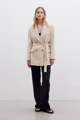 Front Tie Side Blazer Jacket Nude