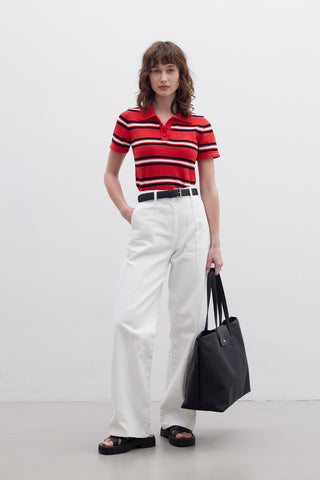 Retro Striped Knit Top Red