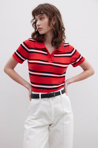 Retro Striped Knit Top Red