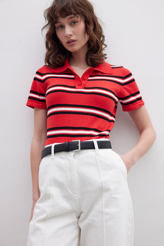 Retro Striped Knit Top Red