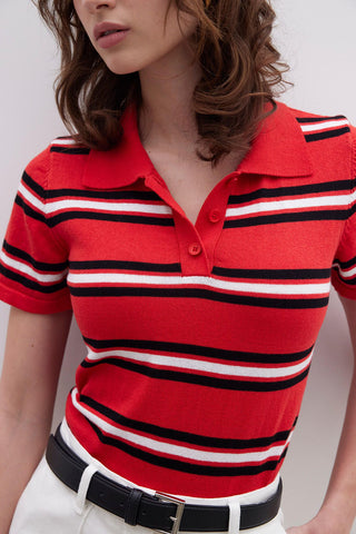 Retro Striped Knit Top Red