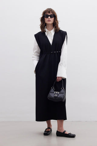 Premium Belted Gilet Evening Dress Black