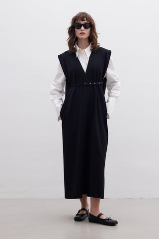 Premium Belted Gilet Evening Dress Black