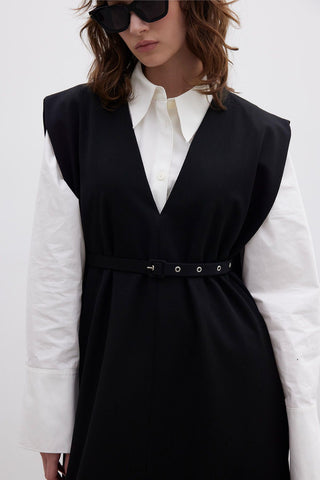 Premium Belted Gilet Dress Black