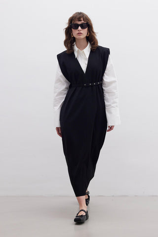 Premium Belted Gilet Evening Dress Black