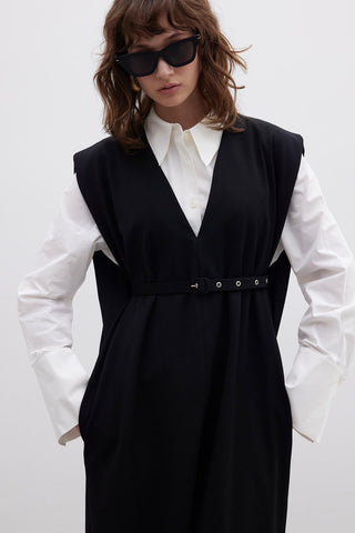 Premium Belted Gilet Evening Dress Black