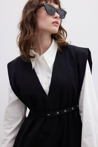 Premium Belted Gilet Evening Dress Black