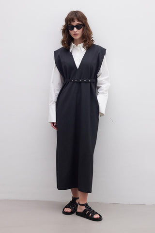 Premium Belted Gilet Evening Dress Grey