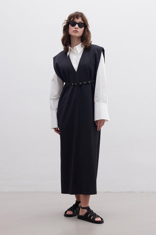 Premium Belted Gilet Evening Dress Grey