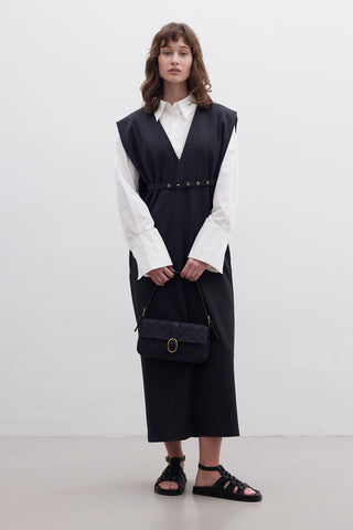 Premium Belted Gilet Evening Dress Grey