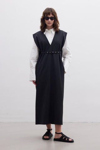 Premium Belted Gilet Evening Dress Grey