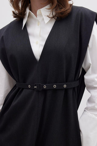 Premium Belted Gilet Evening Dress Grey