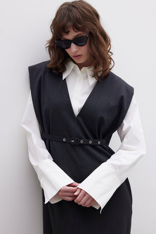 Premium Belted Gilet Evening Dress Grey