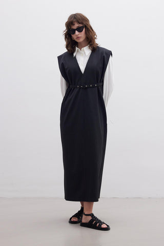 Premium Belted Gilet Evening Dress Grey