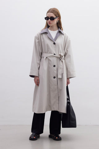 Milan Oversize Trençkot Açık Gri