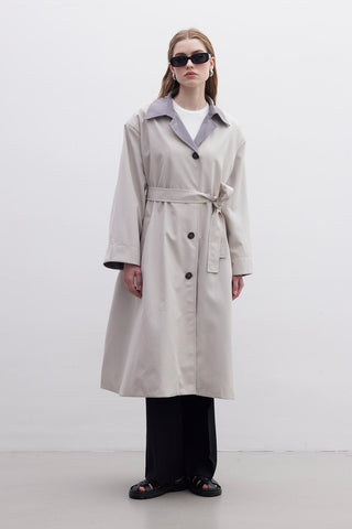 Milan Oversize Trençkot Açık Gri