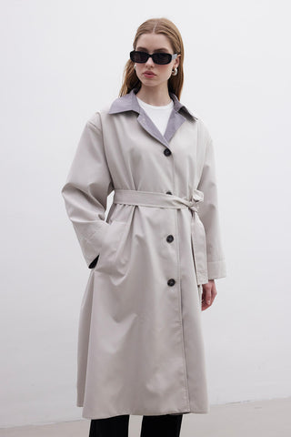Milan Oversize Trençkot Açık Gri